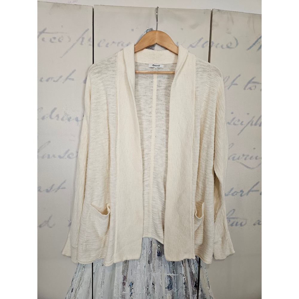 Madewell Cardigan XS Ivory Cotton Linen Shawl Collar Coastal Grandmother‎ Boho